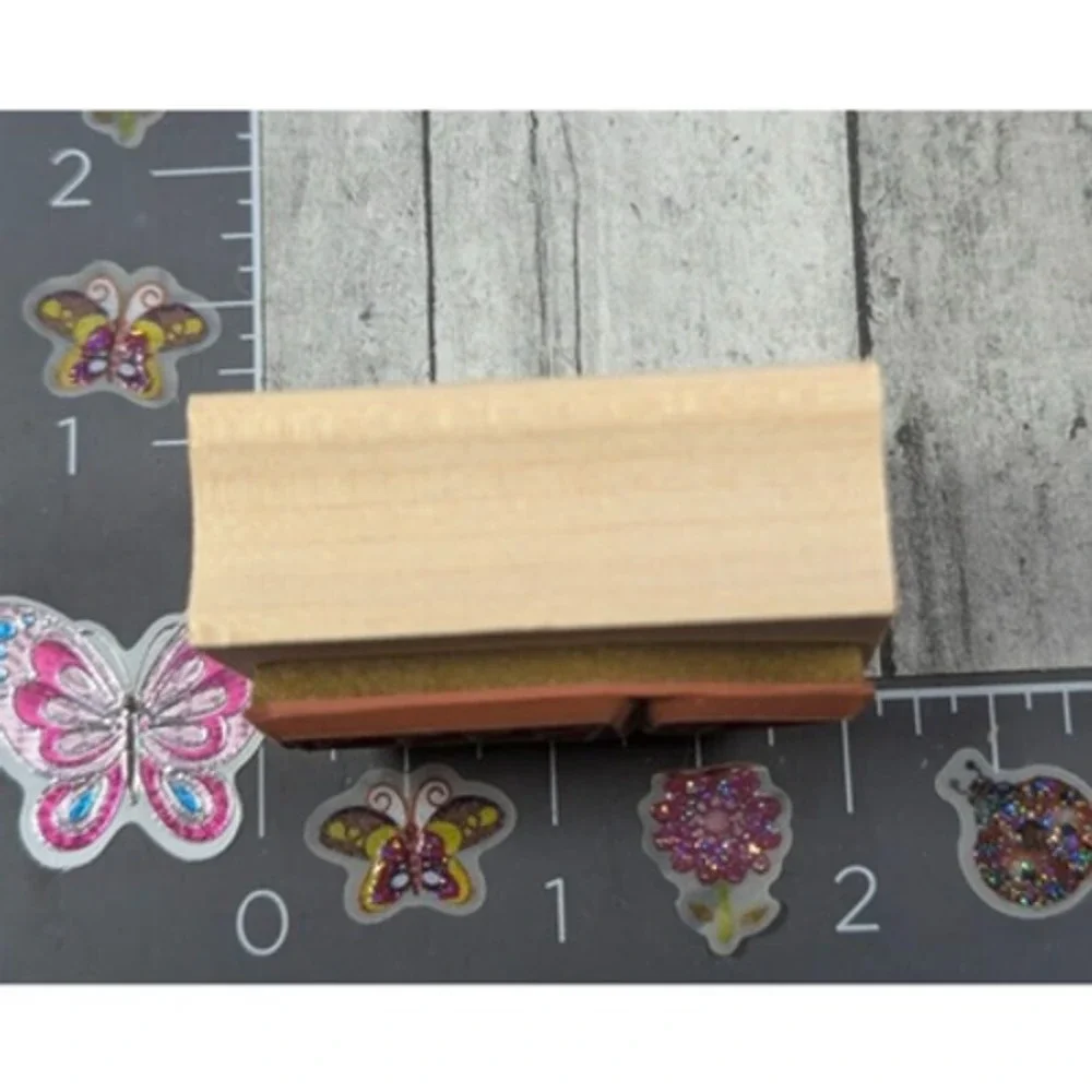 Striped Candle Lit Flame Rubber Stamp Wood #C41